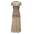 Silver Sequin Embellished Midi Dress