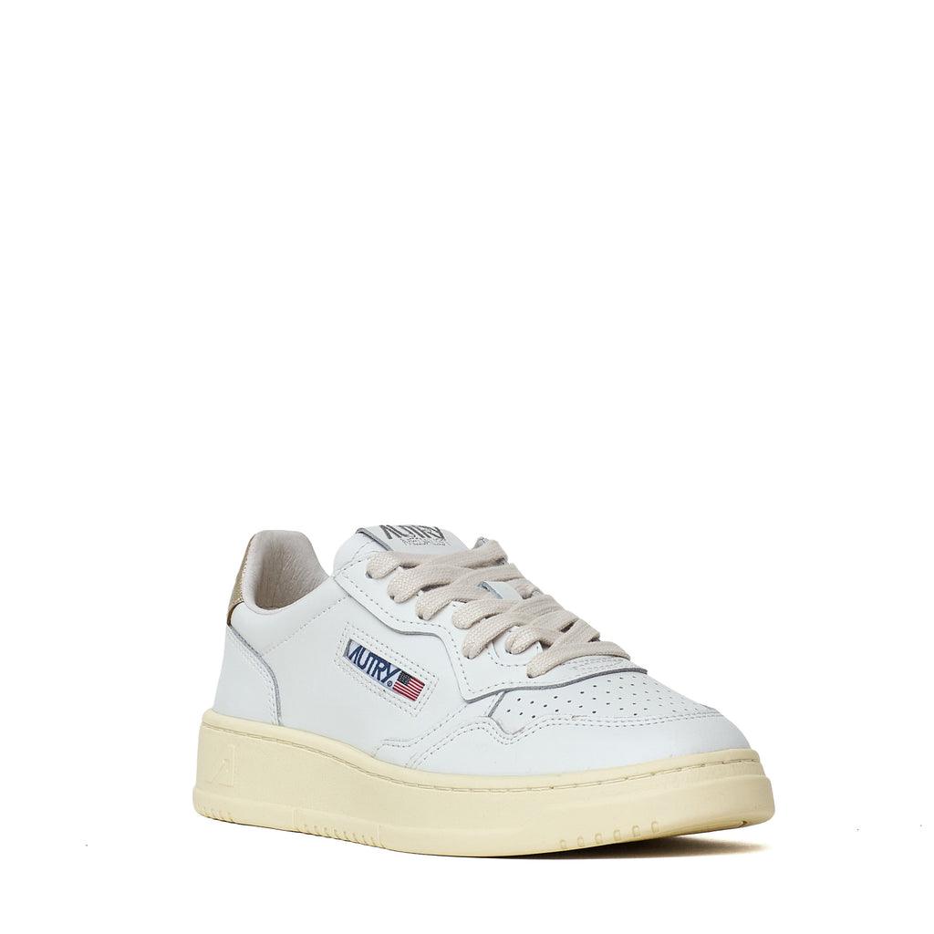 Sneakers Medalist Low In Pelle Bianca, Oro