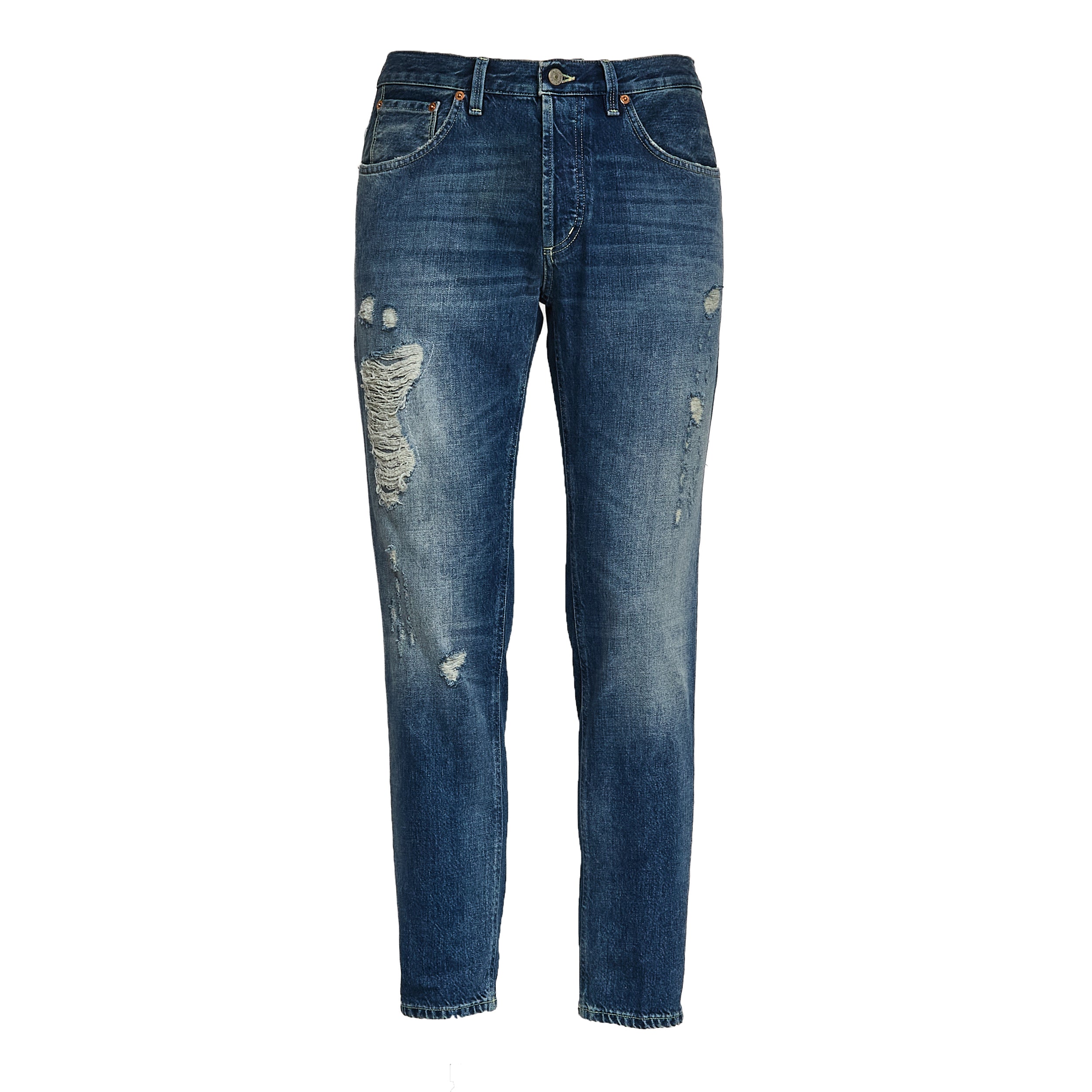 Jeans Brighton In Denim Blu Fisso Con Rottura Rammendata