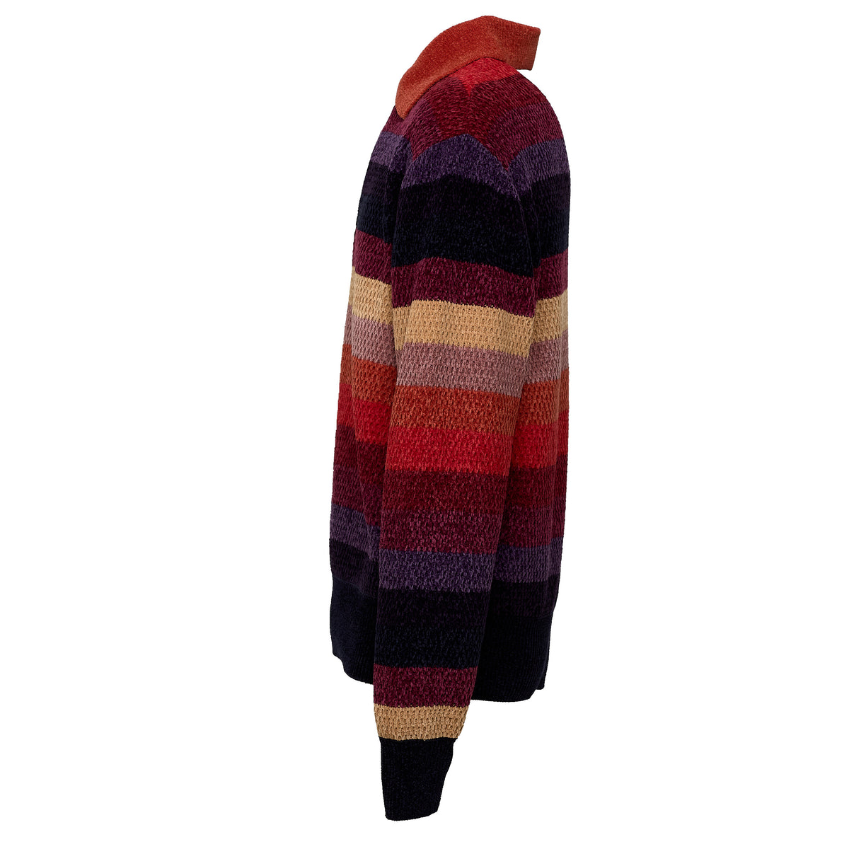 Chenille Striped Long Sleeve Polo Horse Patch