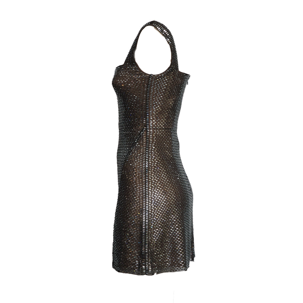 Gunmetal Rhinestone Mesh Mini Dress