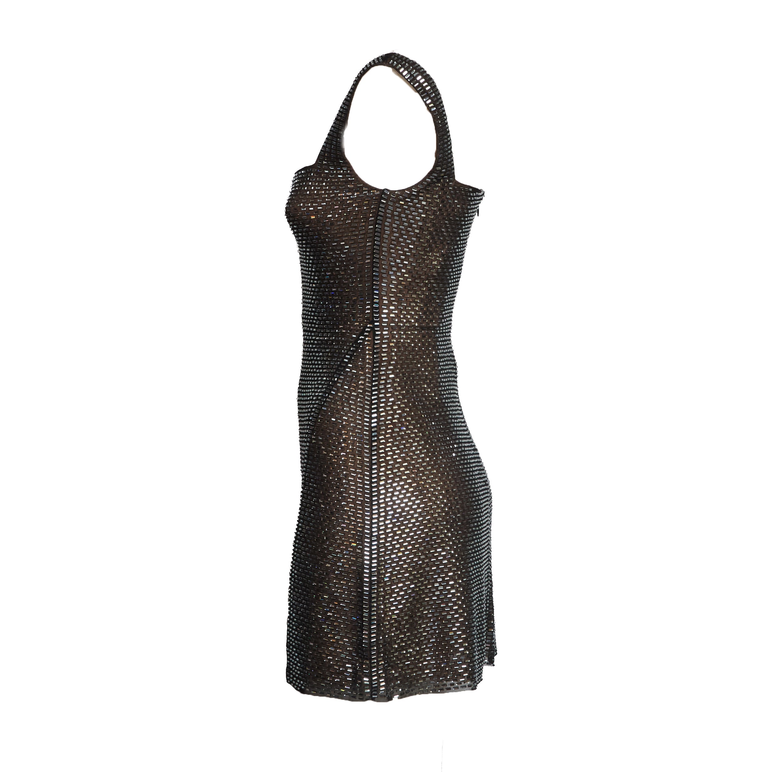 Gunmetal Rhinestone Mesh Mini Dress