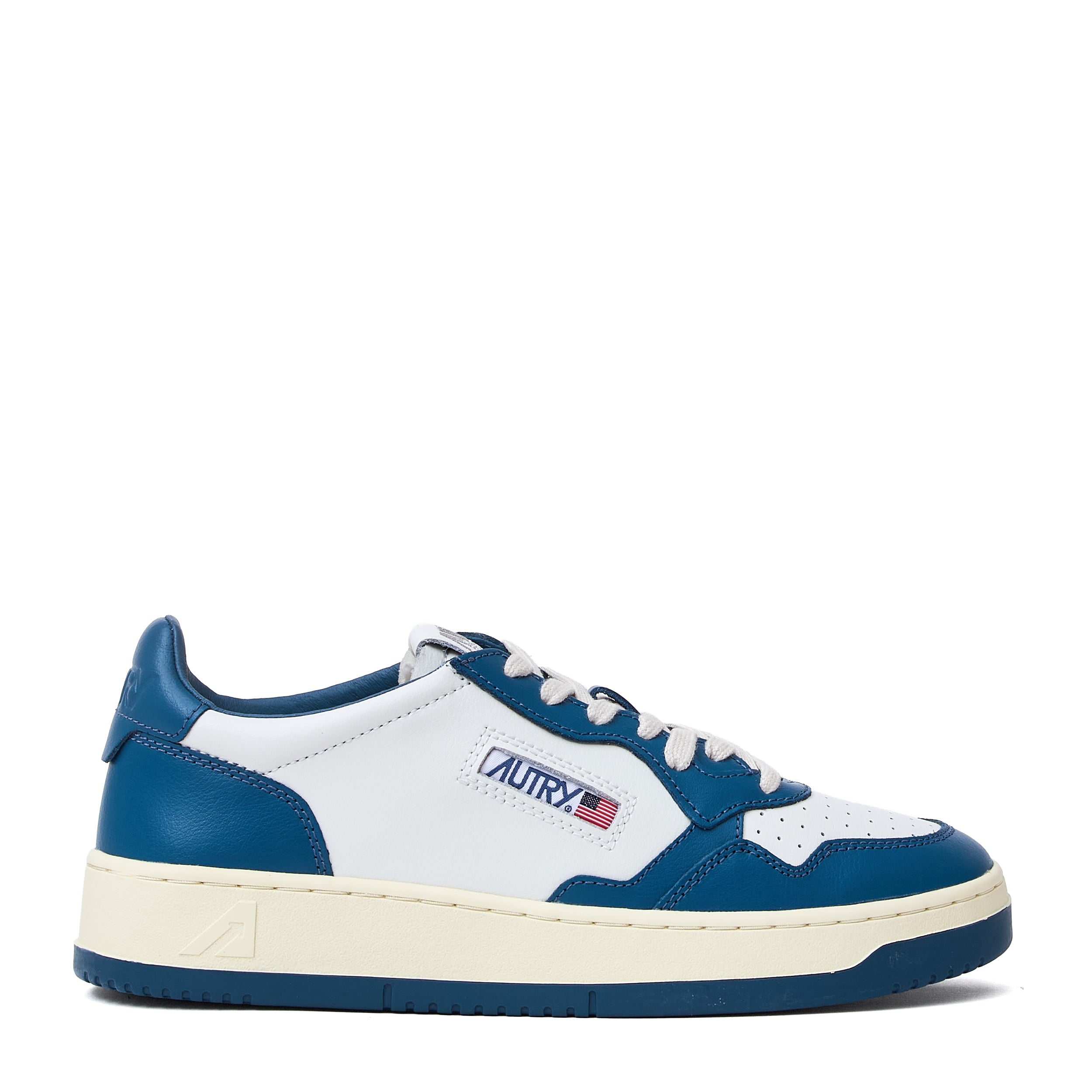 Sneakers Medalist Low Bicolore In Pelle Bianca, Mallard Blue