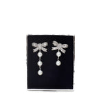 Crystal Bow Pearl Droplet Earrings
