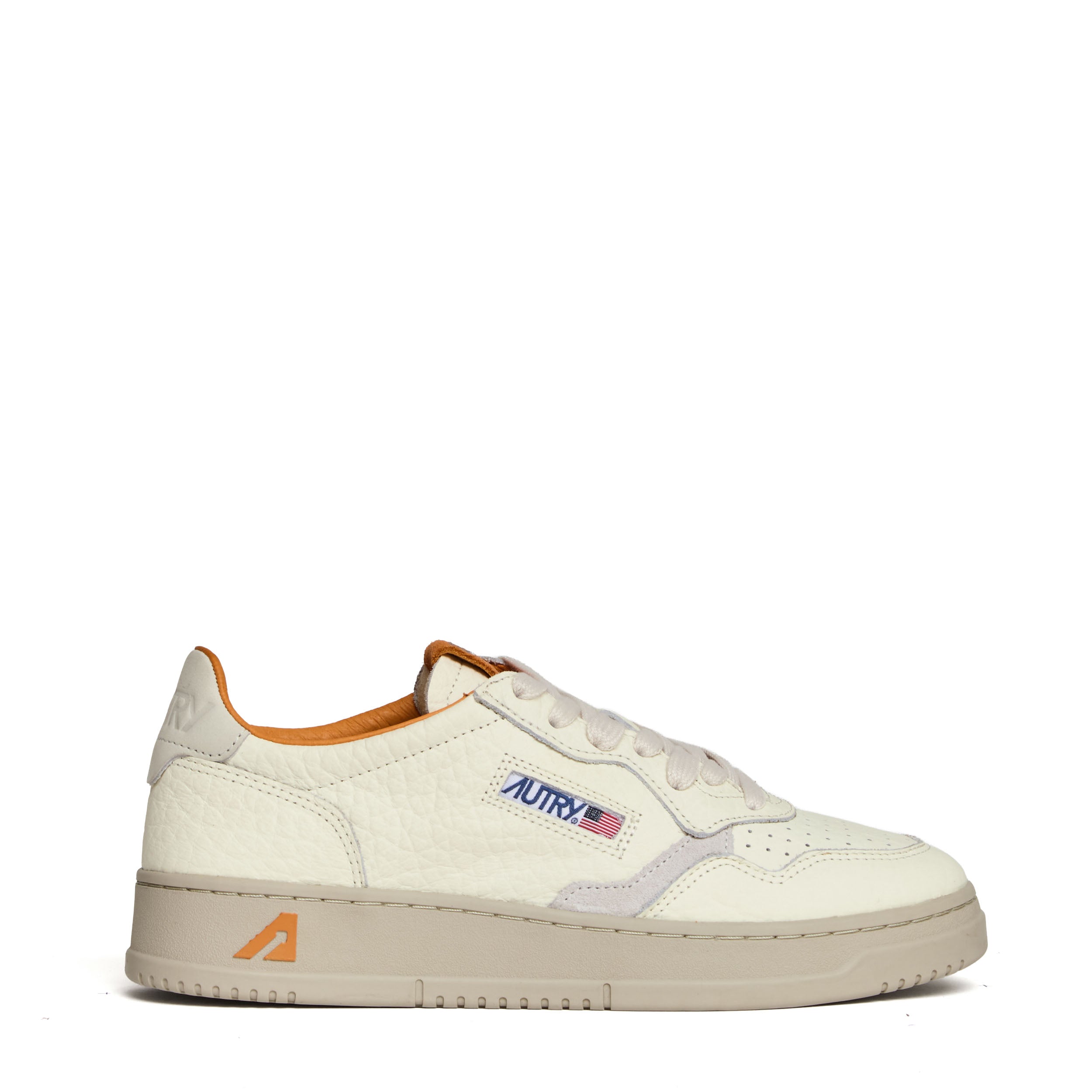Sneakers Medalist Low In Pelle Bianca, Marshmallow, Fanta