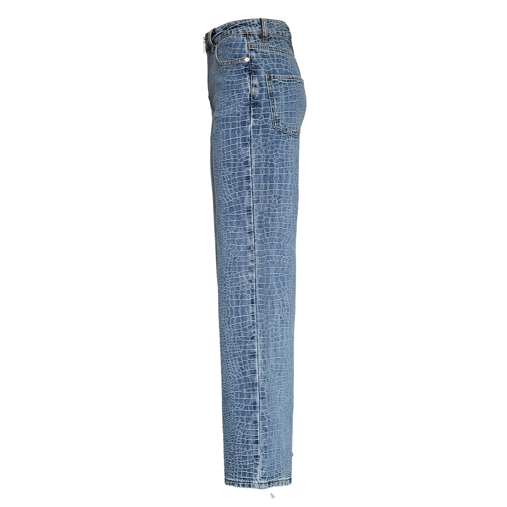 Croc Effect Straight Leg Jeans