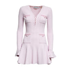 Pink Pearl Trim Knit Mini Dress