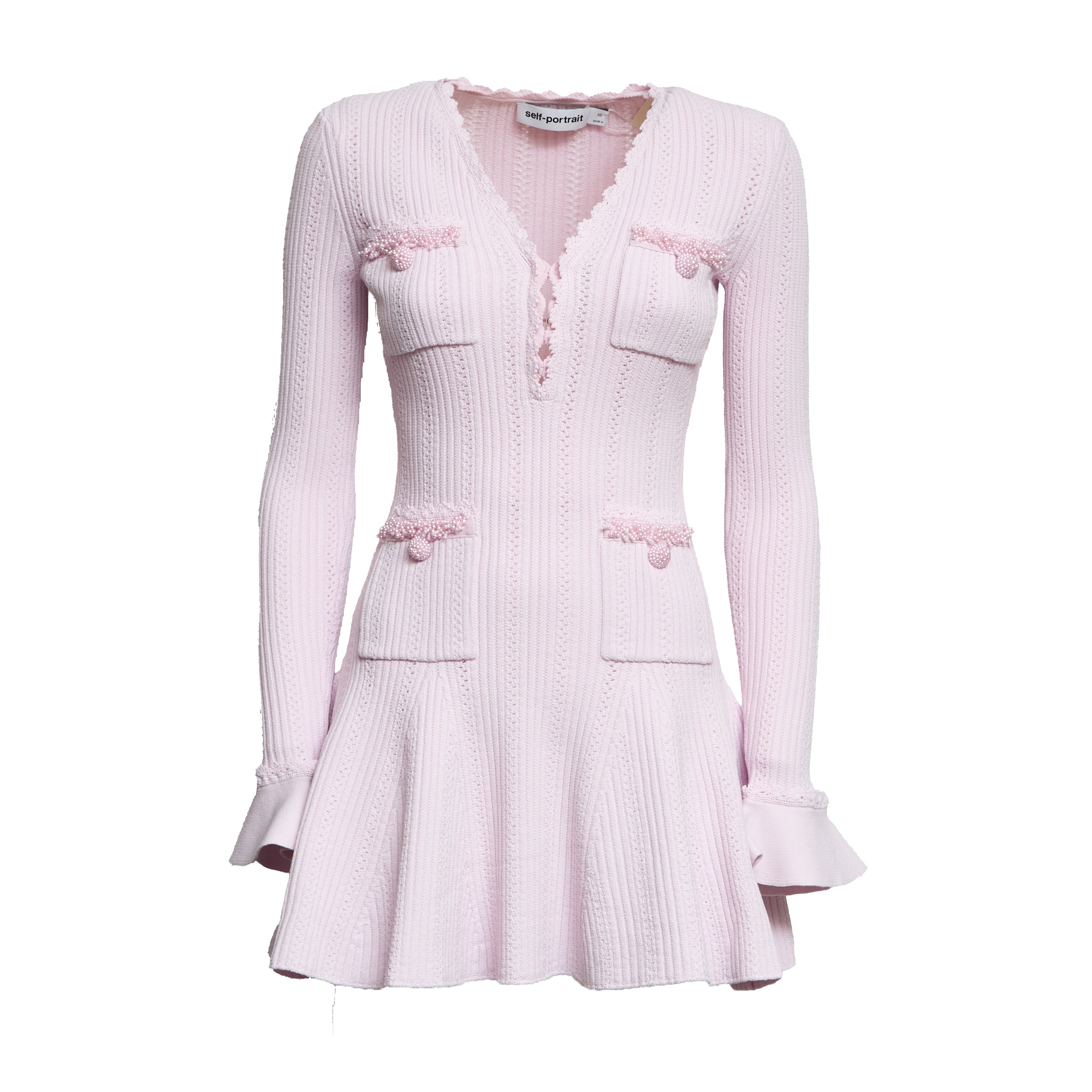 Pink Pearl Trim Knit Mini Dress
