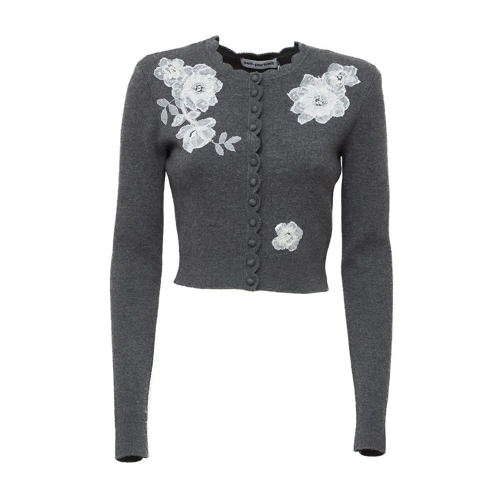 Grey Lace Flower Knit Cardigan