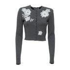 Grey Lace Flower Knit Cardigan
