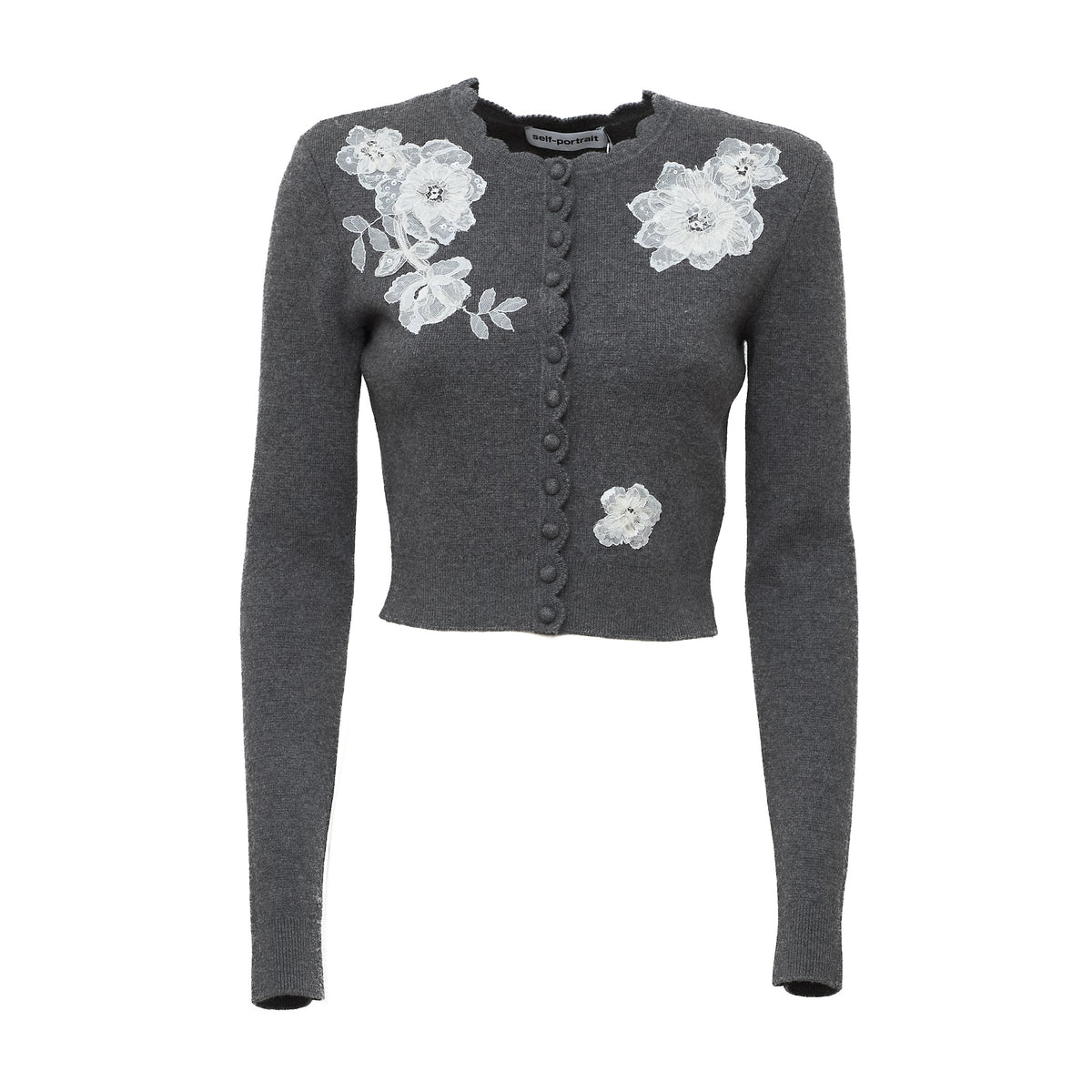 Grey Lace Flower Knit Cardigan