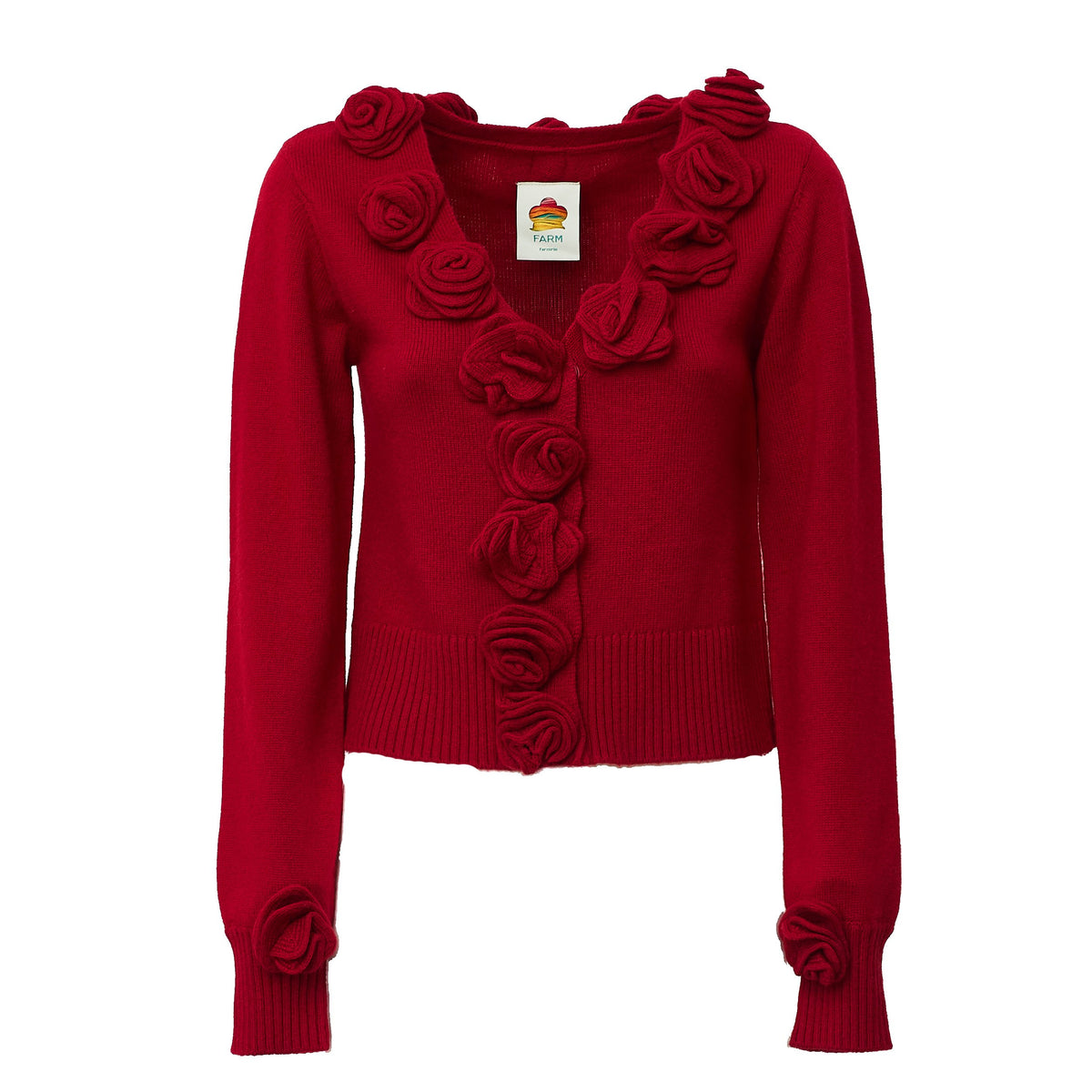 Red 3D Flowers Knit Cardigan