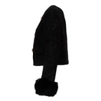 Black Metallic Boucle Fur Cuff Jacket