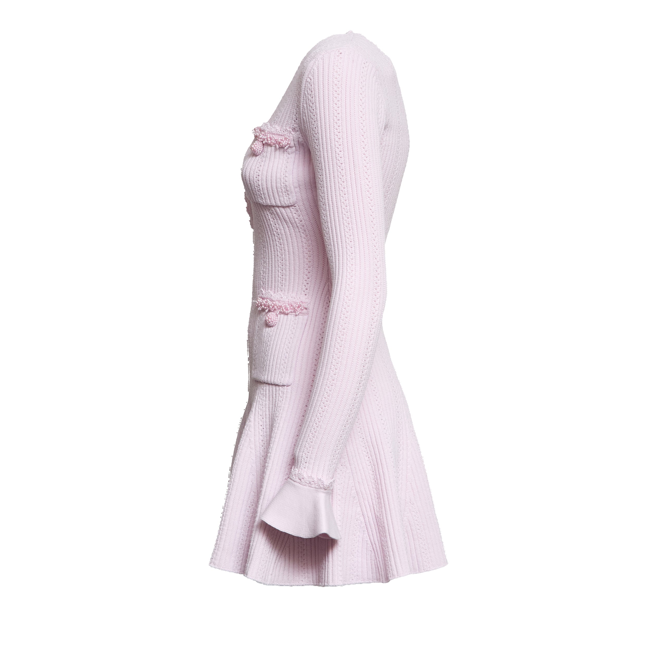 Pink Pearl Trim Knit Mini Dress
