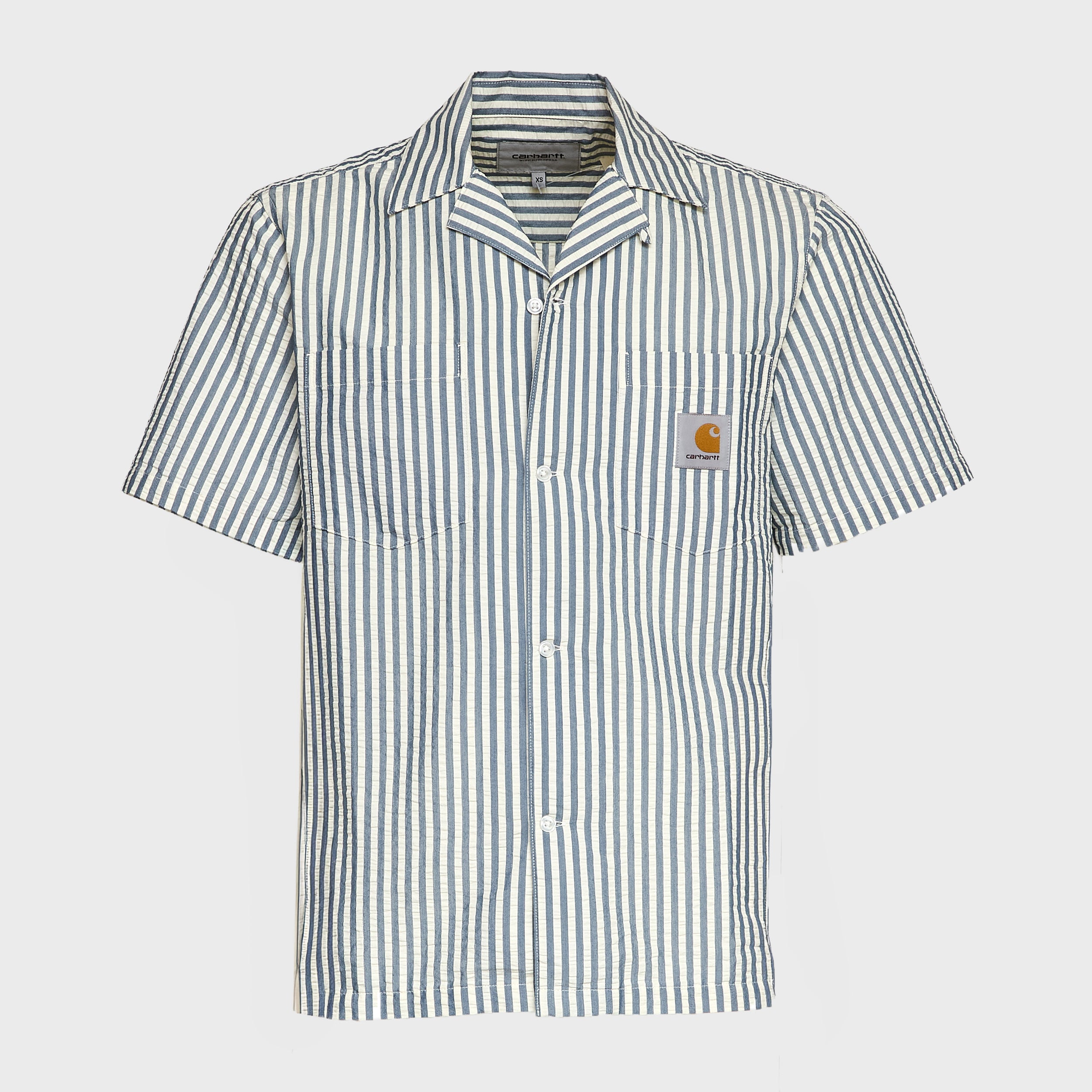 S/S Leavel Stripe Shirt Cotton, Polyester Seersucker