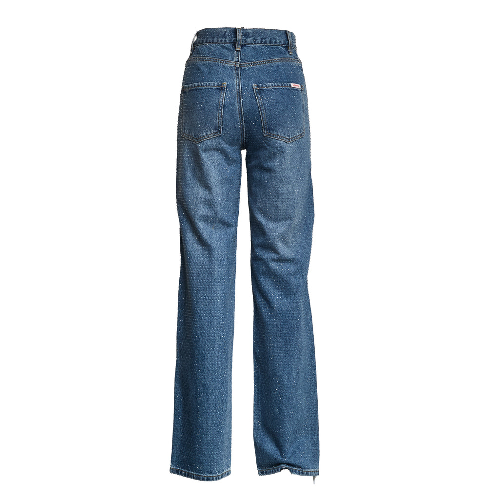 Rhinestone Denim Straight Leg Jeans