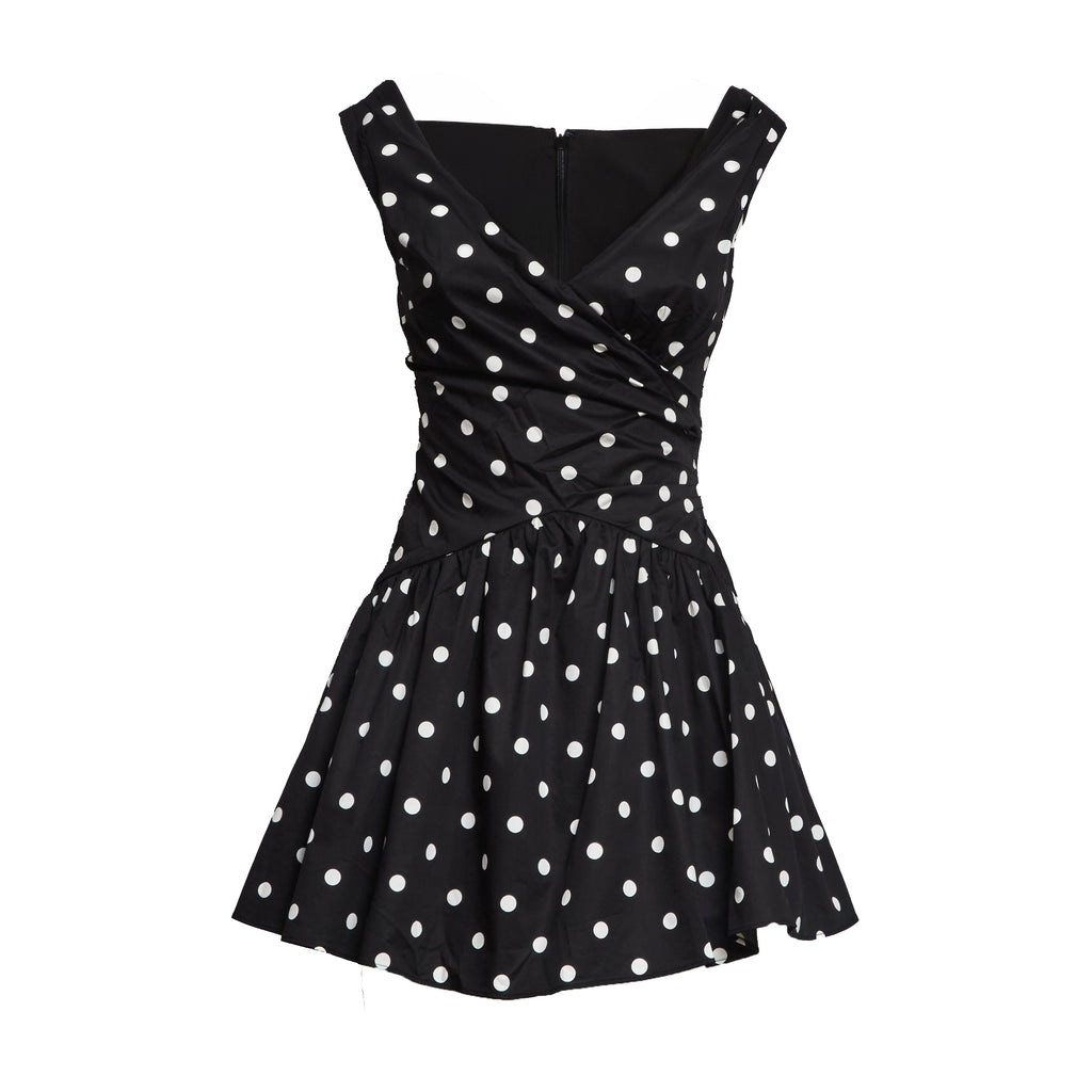 Black Polka Dot Cotton Mini Dress