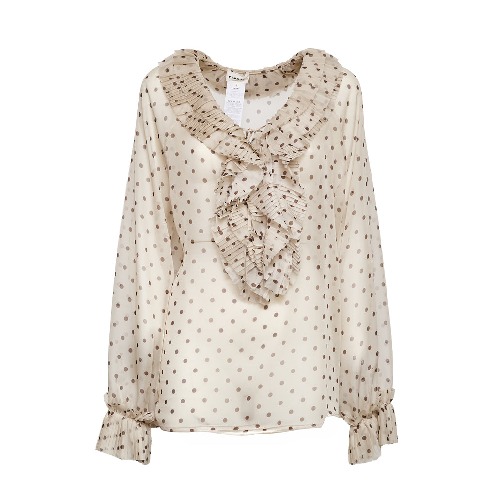 Blusa Pallina In Chiffon Poly Stampa Pois