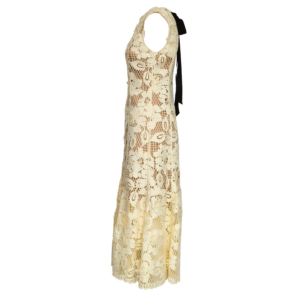 Yellow Crochet Lace Midi Dress