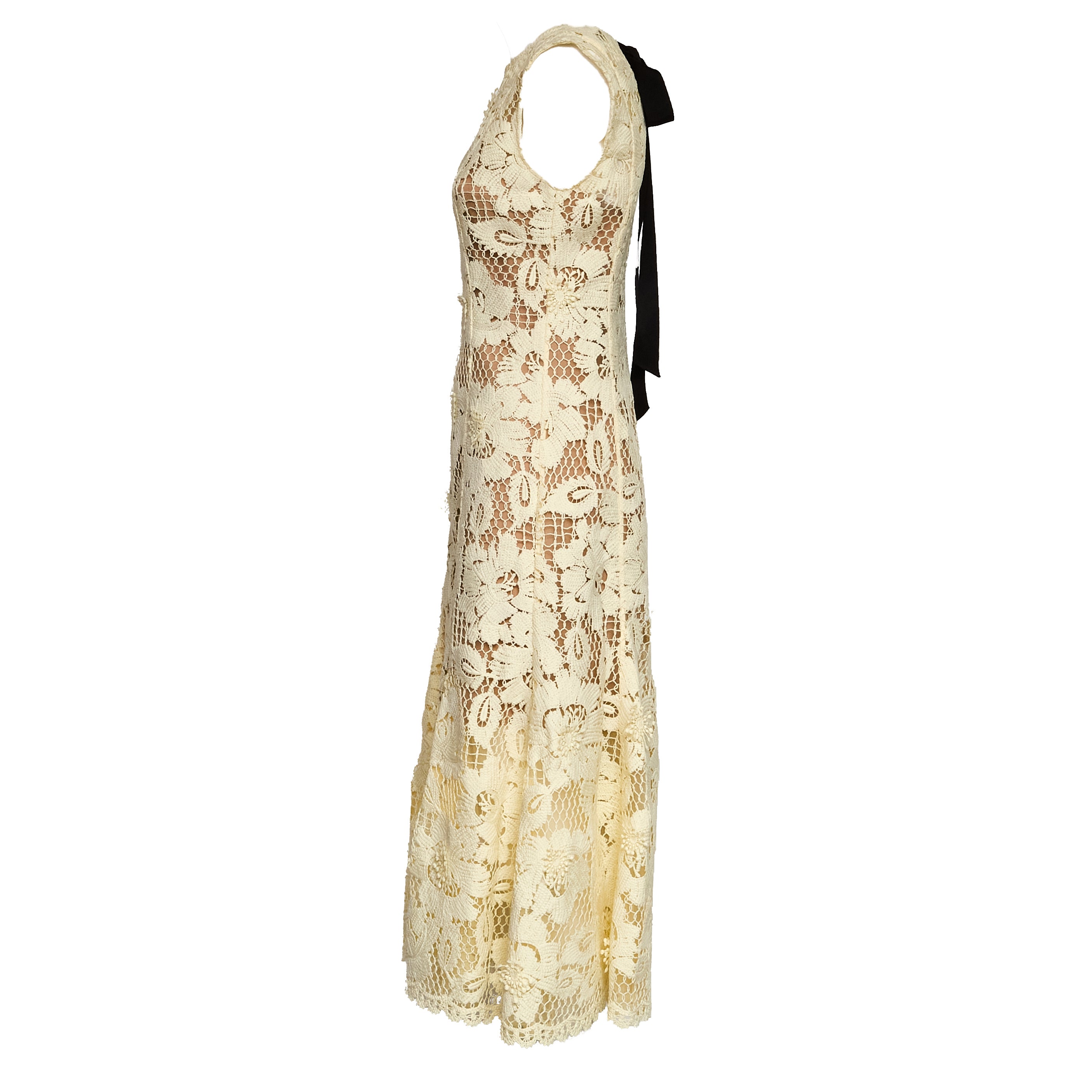 Yellow Crochet Lace Midi Dress