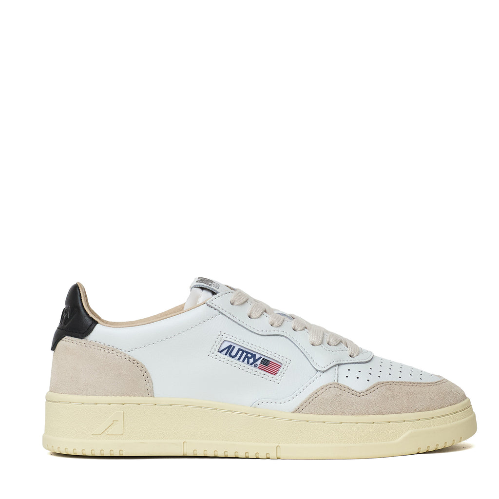 Sneakers Medalist Low In Pelle Bianca, Black E Suede Beige